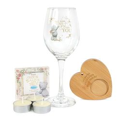 Me to You Tatty Teddy Wine Glass, Wooden Tealight Holder & Secret Message Tealights in Luxury Gift Box - Signature Collection