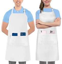 Utopia Kitchen 2 Pack Verstelbaar Slabbetje Schort voor Mannen en Vrouwen met 2 Zakken 81 x 71 cm, Wit