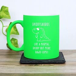 eBuyGB Daddysaurus Mug, Daddy Mug, Dinosaur Mug, Engraved Neon Green Coffee Mug, Father's Day Gift, Dad Birthday Gift, Funny Mug Present
