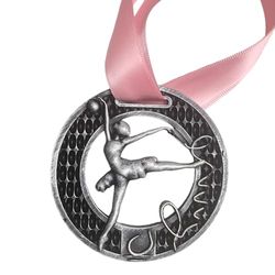 Bereluce, Medaglia Di Premiazione Sportiva Ginnastica Ritmica, 8,5 Cm Forgiatura Artigianale, Dipinta A Mano, Completa di Nastro. (30 pezzi, Argento)
