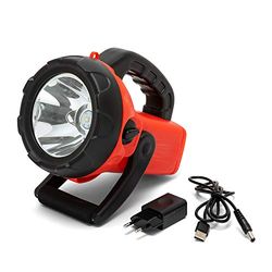 Velamp Potente Faro LED Recargable Lumen. Alcance: 800 m, 15 Horas. con Cargador y luz roja Intermitente. Camping, Pesca, Trekking, Emergencias. 10W, Rojo