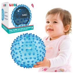 Ludi - Blauwe massagebal - Sensorisch ontwaken voor baby's vanaf 6 maanden - Zachte noppen - Stimulatie, Behendigheid en coördinatie - 100% PVC - Wasbaar - Ø 20 cm - Ontlast de tanden en bevordert het