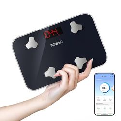 RENPHO Balance Pese Personne, Mini Balance avec Masse Graisseuse et Masse Musculaire, Pèse-personne Portable Synchronisable avec Apps, Mesure Maximale 180kg, 28 X 18CM
