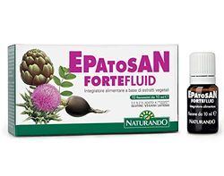 Naturando Epatosan Forte Fluid Complemento Alimenticio Para La Función Hepática con Colina, Alcachofa y Cardo mariano - 10 Viales 10 ml Sin Gluten Vegano