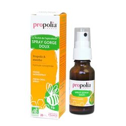 PROPOLIA - Bio - Spray gorge doux - Propolis, Miel et Menthe - Apaise la gorge et rafraîchit l'haleine - Enfants et Adultes - 100% naturel - Complément alimentaire - Fabriqué en France - 20 ml