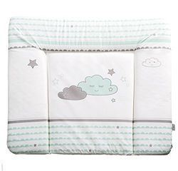 roba Matelas à Langer Nettoyable 85 x 75 cm Happy Cloud - Bords Rehaussés - pour Table à Langer - Sans Phtalate - Motif Nuage Souriant - Vert Eau / Blanc