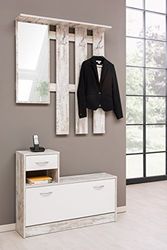 Avanti Trendstore - Rudolf - Guardarropa de Entrada Laminado, Madera Blanqueada/Blanco, con Espejo, 3 Ganchos para Colgar y práctico Zapatero. LAP Aprox. 100 x 25 x 180 cm