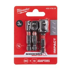 Milwaukee Adapter voor dopsleutels in driedelige set (1/4 inch + 3/8 inch + 1/2 inch)