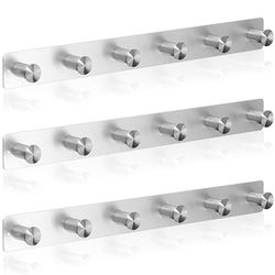 RICOO Heavy Duty Stainless Steel Wall Mounted Coat Hooks, MH025S-6x3, Elegant Hook Rack for Entryway, Kitchen, Bathroom, with 6 Durable Hooks, Silver