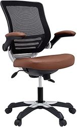 Modway - Bureaustoel met netrug en witte vinylzitting met klapbeugels, computertafel, bruin, 66 x 66 x 94 cm