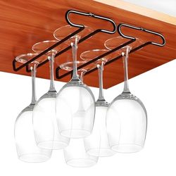 GeLive Soporte para copas de vino de 10 pulgadas para debajo del gabinete, organizador de almacenamiento de vidrio para cocina y bar, juego de 2 (negro)