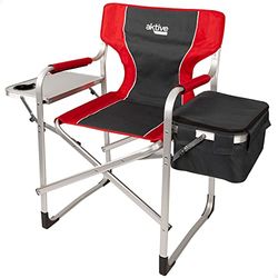 AKTIVE 63000 - Silla Plegable Camping portátil con Soporte ara Botellas y Bolsa térmica, Silla Camping Plegable 61x48x92,5cm, Resistente y Ligera, Silla Director Plegable antivuelco