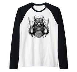 Oso Vikingo Guerrero Odin Berserker Oso Nórdico Guerrero Camiseta Manga Raglan