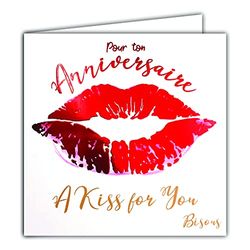 Afie 22056 Square Card For Your Birthday A Kiss For You Kiss Kiss Kiss Lip Red Shiny Pink Lipstick