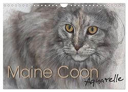 Maine Coon Aquarelle (Wandkalender 2026 DIN A4 quer), CALVENDO Monatskalender: Kunstvolle Portraits der begehrten Katzenrasse Maine Coon