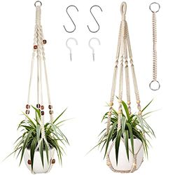 Augshy Colgador de macramé para Plantas, 2 Soportes Colgantes para Plantas con Extensor, para decoración de Interiores y Exteriores, Cesta Colgante de macramé con 4 Ganchos