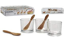 Set van 3 glazen, glas, 3 schalen, bamboe A