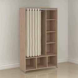 Dmora Large Roselle Wardrobe Bedroom Furniture Storage Cabinet Wardrobe Clothes Rack 105 x 48 H 180 cm, Oak and Beige