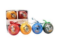 Ciao Set van 4 Harry Potter Hogwarts Houses decoupage kerstboom ballen (Ø8cm) officieel gelicentieerde Wizarding World met stoffen lint in geschenkdoos