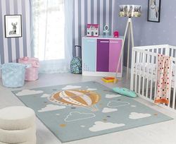 Livabliss Tapis pour Chambre à Coucher de Fille et garçon, Salle de Jeux et Chambre d'enfant, Tapis de bébé pour Chambre de Fille et garçon, Bleu Sarcelle et Orange, 140 x 200 cm