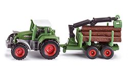 siku 1645, Tractor with Forestry Trailer, Metal/Plastic, Green, Incl. 6 logs, Versatile