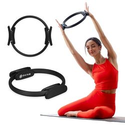 Gaiam Anello da pilates da 38,1 cm, con manici imbottiti in schiuma leggera e resistente, attrezzatura flessibile per tonificare braccia, cosce/gambe e core, nero