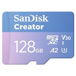 SanDisk Creator microSDXC UHS-I 128 GB + SD adapter (For Smartphones, Camera's and Drones, 5,3K & 4K, A2, C10, V30, U3, Speeds up to 190 MB/s, 3 months Adobe Lightroom included)