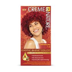 Creme of Nature, Argan, colorazione permanente, capelli ricci crespi, olio di argan marocco, copre il 100% dei capelli bianchi (56g), 7.6 intenso rosso