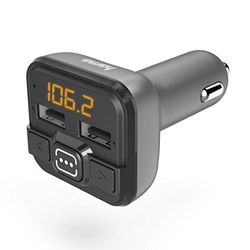 Hama Bluetooth FM-zender voor autoradio met autolader (auto-adapter voor sigarettenaansteker bus met aansluitingen voor microSD, USB-stick en voor het opladen, draadloze Bluetooth zender) grijs