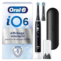 Oral-B iO 6 Brosse A Dents Electrique Noire, 5 Modes De Nettoyage Avec Soin Des Gencives, Douceur, Blancheur, Conseils De Brossage En Temps Réel, Brossette Oral B De Rechange, Chargeur, Etui
