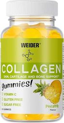 Weider Collagen Gummies (50 Gummies) Pineapple Flavour, with Peptan Hydrolysed Collagen and Vitamin C, for Joints, Bones, Cartilage and Skin, Sugar-Free, Gluten-Free