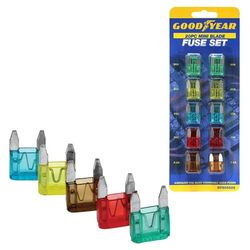 Goodyear 20pc Mini Blade Fuses - Comprehensive Automotive Fuse Set, Includes Standard, Mini & Maxi Fuses, 4x Each: 7.5A, 10A, 15A, 20A, 30A, UL, IEC, NEC Certified