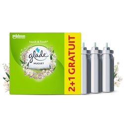 Glade Touch & Fresh Recharges 2+1 Gratuit - Fraicheur Instantanée - Elimine Les Odeurs - Infusé Aux Huiles Essentielles - Muguet - 3 Recharges