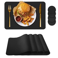 Placemats Set of 6, Placemat with Coasters Heat Stain Scratch Resistant Non-Slip Waterproof Oil-Proof Washable Wipeable Outdoor Indoor for Dining Patio Table Kitchen Decor and Kids，（Black 4）