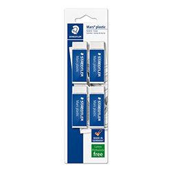 Staedtler Mars Plastic, Gommes plastiques blanches de très haute qualité, Sans phtalates ni latex, Étui blister avec 4 gommes de taille standard, 526 50 BK4DA