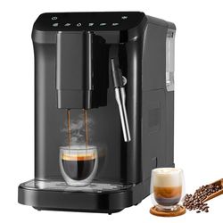 VEVOR Machine à Expresso Automatique, Cafetière Expresso 20 Bars avec Mousseur à Lait Buse Vapeur, Broyeur Intégré et 15 Réglages de Mouture, avec Réservoir d'eau de 1,5 L pour Cappuccino, Latte