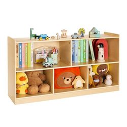 VEVOR Librería Infantil, Estantería para Juguetes de 2 Niveles 1140 x 300 x 610 mm con 5 Compartimentos, Mueble de Almacenaje para Niños para Dormitorio, Habitación Infantil, Vitrina, Marrón Claro