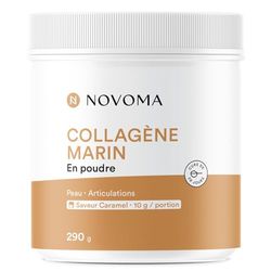 NOVOMA Collagene Marin Poudre Type 1 & 3, Peau & Articulations, 10g par Portion, Cure de 28 jours, Collagène Breveté Naticol Avec Vitamine C, Pot de 290g Saveur Caramel, Made in France