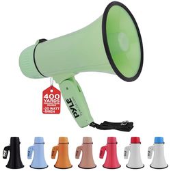 Pyle 20W Megaphone Bullhorn - Portable, Automatic Siren & Adjustable Volume,Projection Range Up to 400 Square Yards, Aux Input, Talk, Siren, Music, Whistle, & Record, Shoulder Strap (Green)