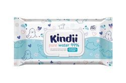 Kindii Vochtige doekjes voor baby's en kinderen Pure Water 99% - 99% samenstelling op waterbasis - Allantoïne - Parfumvrij - ongeparfumeerd - Dermatologisch getest - Voor de gevoelige huid - 60 stuks