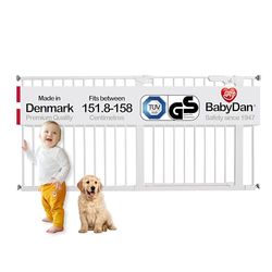 BabyDan Premier, extra bred tryckpassad trappgrind, 152–158 cm, babygrind/säkerhetsgrind, metall, vit, tillverkad i Danmark – (husdjursgrind/hundgrind)
