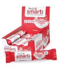PhD Nutrition Smart Protein Bar Low Calorie, Nutritional Protein Bars/Protein Snacks, High Protein Low Sugar, Strawberries and Cream Flavour, 20g of Protein, 64g Bar (12 Pack)