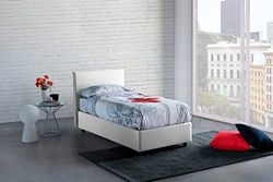 Talamo Italia Letto contenitore Singolo Anna, Made in Italy, Letto con rivestimento in tessuto, Apertura frontale, con materasso cm 90x190 incluso, Bianco