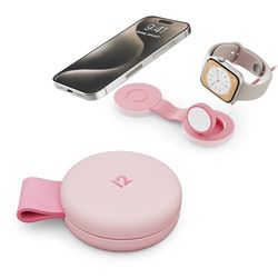 Butterfly SE 2-in-1 compacte opvouwbare draadloze reisoplader, 15 W MagSafe Duo opladen voor iPhone, Airpods en Apple Watch, roze (1 stuks)