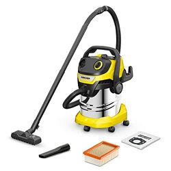 Kärcher, Aspirador en Seco y Húmedo WD 5 S V-25/5/22, Filtro plegado plano, 1100 W, Yellow/Black, Depósito 25 l, Manguera aspiración 2,2 m y almacenamiento de manguera