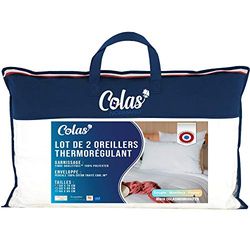COLAS NORMAND - Set med 2 termoregulerande kuddar - gård - 50 x 70 cm - svettavledning - percale 100% bomull - fräsch känsla - anti-svett - fransk tillverkning