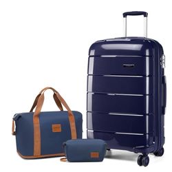 Kono Set di 3 valigie da viaggio di medie dimensioni, con borsa da viaggio e borsa da toeletta, trolley leggero in polipropilene con chiusura sicura TSA, Marina Militare, 24 Inch Luggage Set, alla