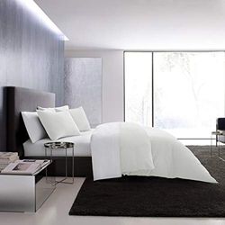 Vera Wang - Set copripiumino per letto queen size, in cotone di lusso con chiusura a bottone, include federe coordinate (piquet a nido d'ape, colore bianco, regina)