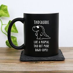 eBuyGB Taidsaurus Mug, Taid Mug, Dinosaur Mug, Engraved Matte Black Coffee Mug, Matt Tea Cup, Father's Day Gift for Welsh Grandad, Grandpa, Birthday Gift, Funny Present