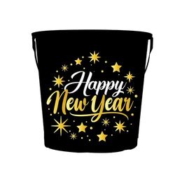FIESTAS GUIRCA | Cubo Metálico Happy New Year Reutilizable (19x23 cm) - Decoración de Mesa para Fiestas de Año Nuevo - Ideal para Festividades - Negro